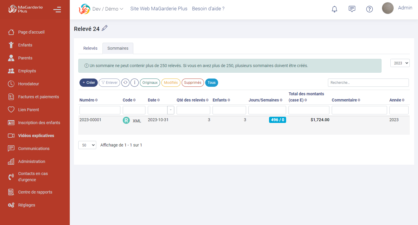 Relevés 24 Summaries have been added to the MaGarderie Plus App