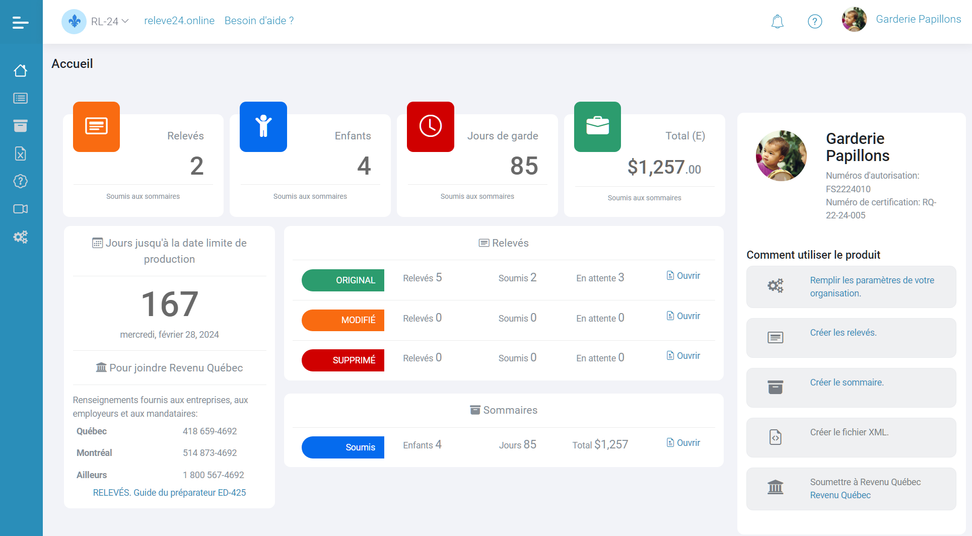 Updated dashboard for the Relevés 24 EN LIGNE App Updated dashboard for the Relevés 24 EN LIGNE App