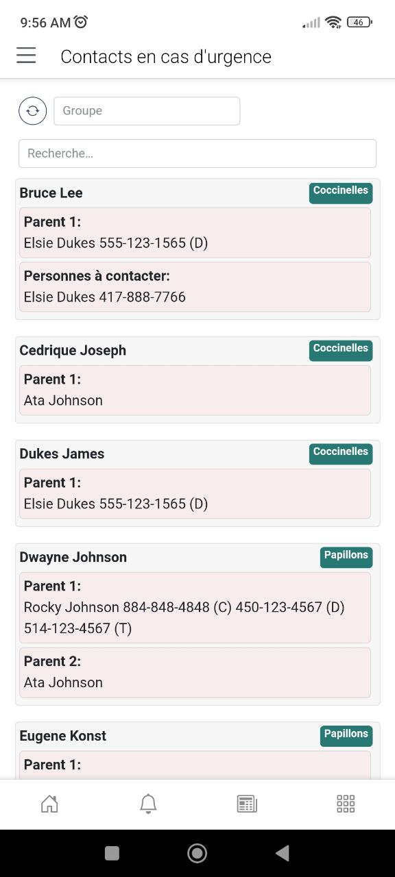 MaGarderie Plus: Emergency contacts MaGarderie Plus: Emergency contacts